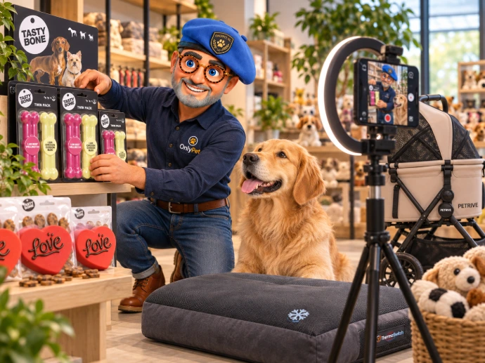 OnlyPet-avatar ondersteunt de presentatie van producten in de dierenwinkel